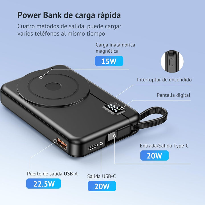Powerbank für Magsafe10000mAh 22.5W Magnetische - Kabelloses Externe Handyakkus mit Typ-C-Eingang un