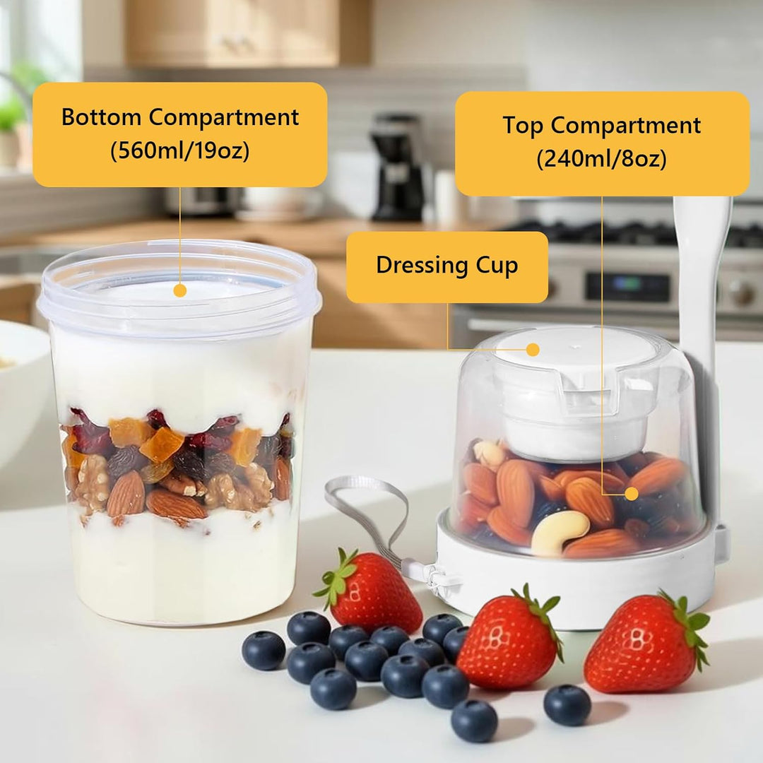 Müslibecher to Go, 4 Stück Jogurtbecher für Unterwegs mit löffel, Joghurt to Go Becher, Doppelschich
