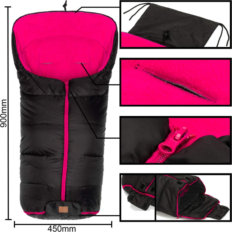 Winterfusssack ECO BIG für Buggy Kinderwagen Jogger Fusssack (SCHWARZ/PINK), Schwarz/Pink