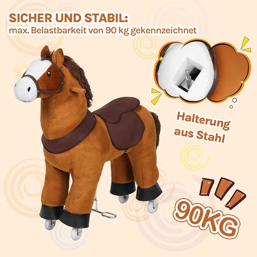 WOLTU Stehpferd auf Rollen, Reitpferd mit Klangfunktion für Kinder ab 4 Jahren, Plüschpferd zum Sitz
