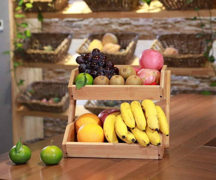 G.a HOMEFAVOR Bambus Obstkorb 2 Etagen Abnehmbarer Obstständer Aufbewahrung Halter für Gemüse Snacks