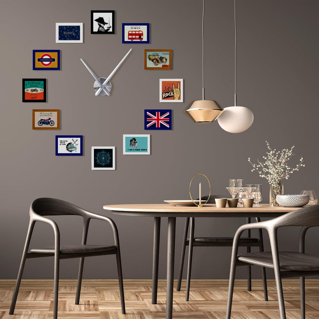 Lafocuse 3D Uhrzeiger Wanduhr Gross XXL, DIY Modern Lautlos Uhr Metall Silber, Uhrwerk mit Zeiger, W