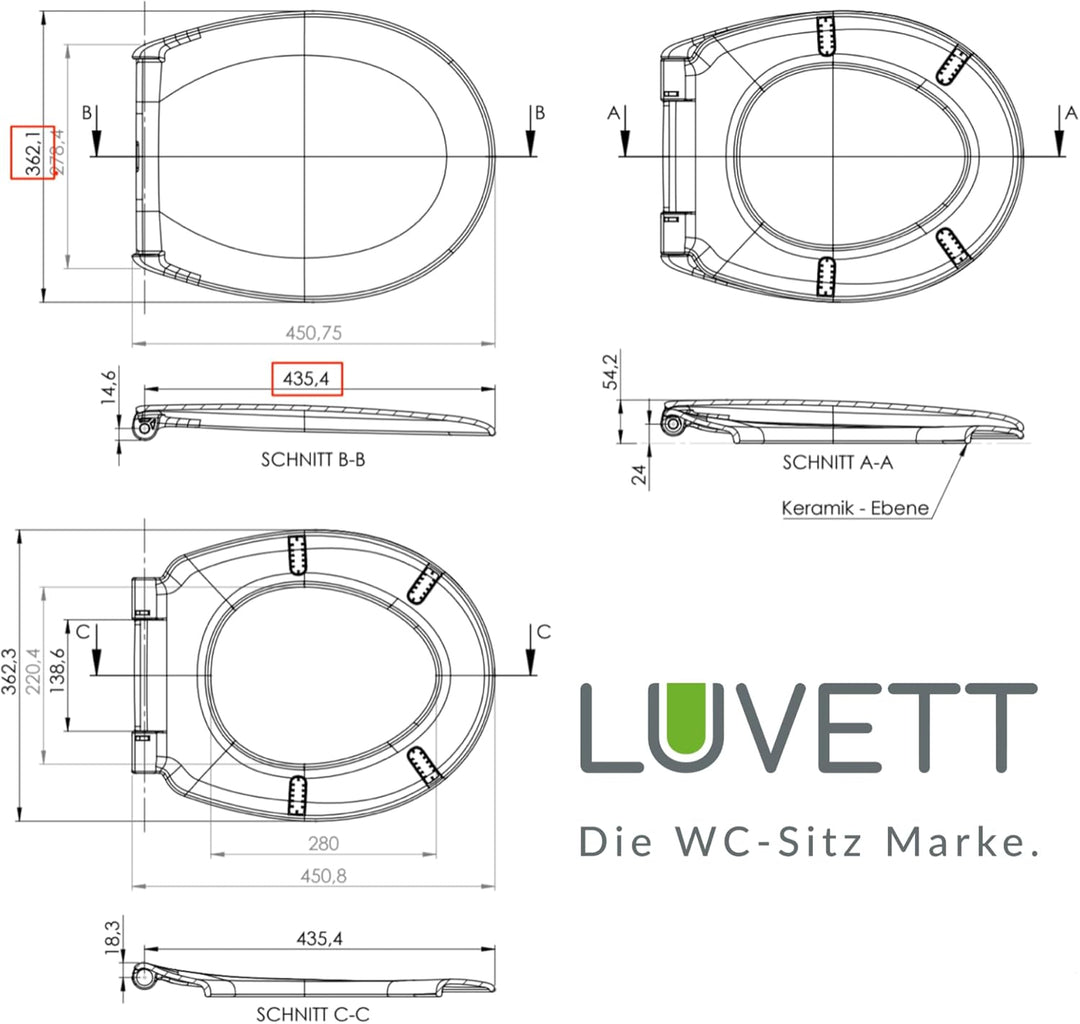 LUVETT® Recycling WC-Sitz R700 Öko oval mit Absenkautomatik, Abnahmefunktion und 3 Montage-Varianten