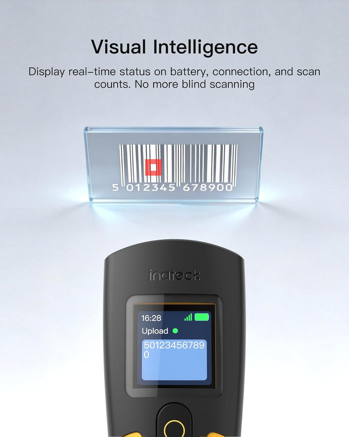 Inateck Barcode Scanner Kabellos 2D mit Display, QR Code Scanner Kleine | 3 in1 Bluetooth & USB Kabe