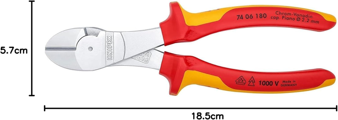 Knipex Kraft-Seitenschneider verchromt, isoliert mit Mehrkomponenten-Hüllen, VDE-geprüft 180 mm 74 0