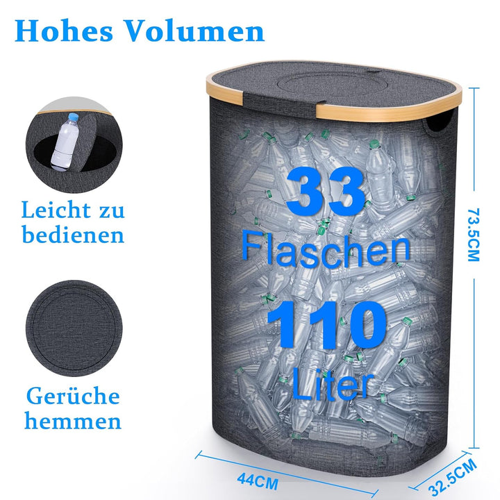 110L Pfandflaschen Sammelbehälter mit Deckel, Gross Pfandflaschen Aufbewahrung Flaschensammler Leerg