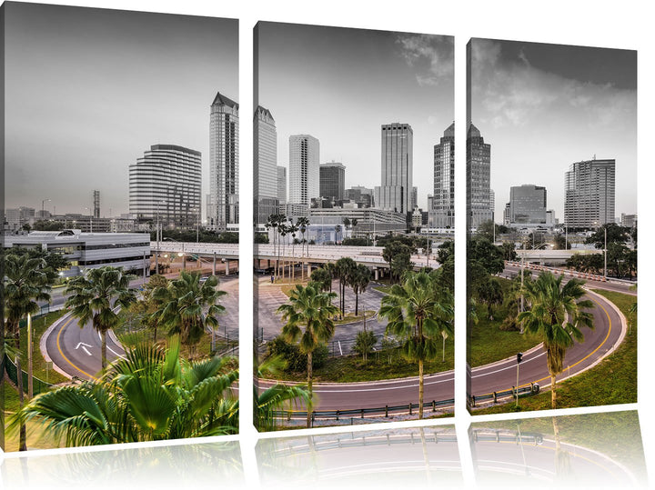 Pixxprint Skyline in den USA B&W Detail 3-Teiler Leinwandbild 120x80 Bild auf Leinwand