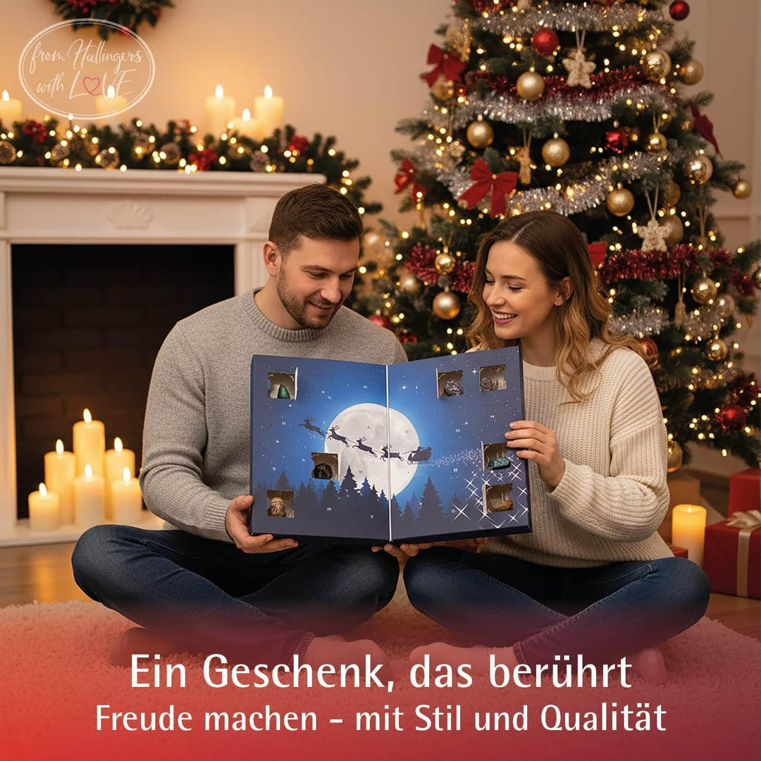 Hallingers Mondschein - Luxus Edelsteine Adventskalender, abwechslungsreich geschliffen & naturrau h