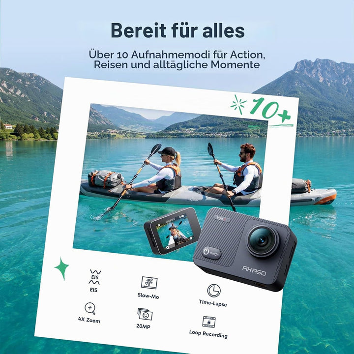 AKASO Action Cam 4K30FPS mit Schwimmender Handgriff und Tasche Unterwasserkamera WiFi 40M EIS Anti-S
