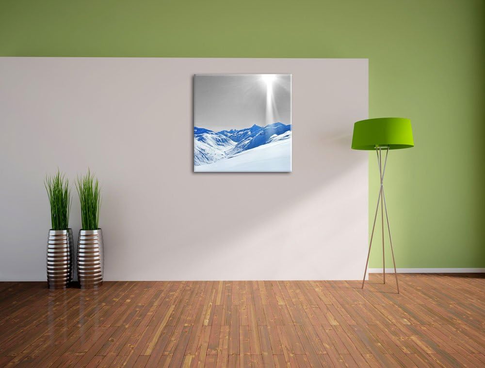 Pixxprint Berglandschaft im Winter als Leinwandbild Quadratisch | Grösse: 70x70 | Wandbild| Kunstdru