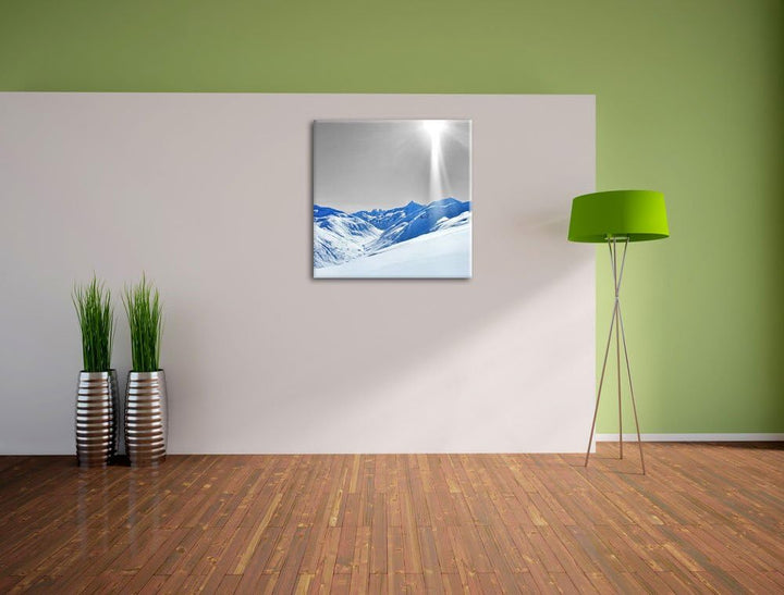 Pixxprint Berglandschaft im Winter als Leinwandbild Quadratisch | Grösse: 70x70 | Wandbild| Kunstdru