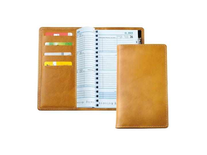 DELMON VARONE - Personalisierbarer Taschenkalender 2026 Anilin Leder braun - Organizer Terminkalende