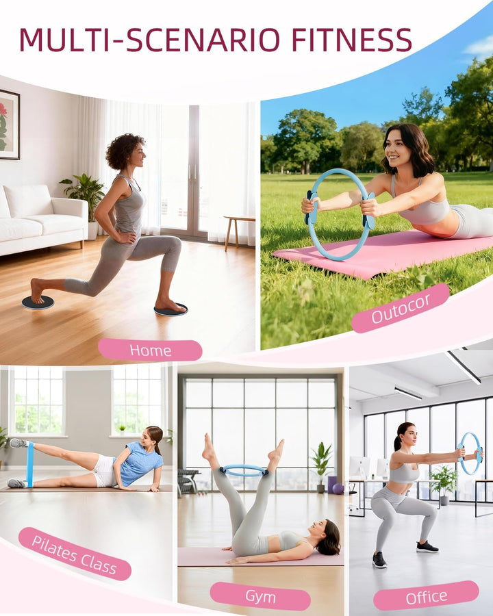 Abahub Pilates Ring Set, 35CM Magic Circle, 25CM Mini Ball,5er Set Fitnessbänder,Yoga Socken,Gleitsc