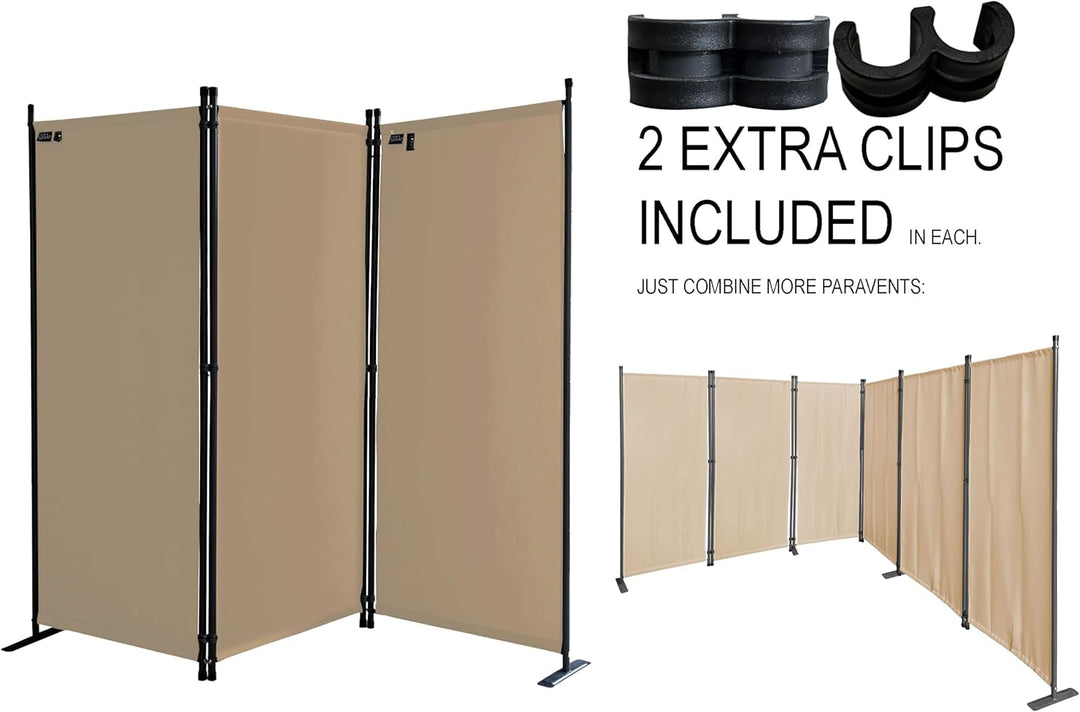 QUICK STAR Paravent 6 Teilig 340x165cm Beige - Garten &amp; Balkon Sichtschutz Stellwand Innen &amp; Aussen