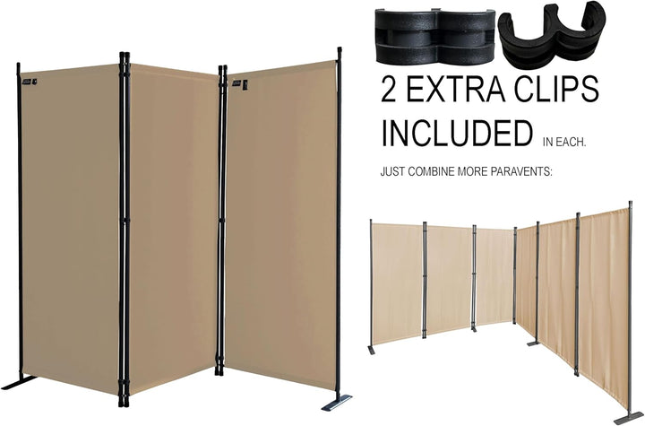 QUICK STAR Paravent 6 Teilig 340x165cm Beige - Garten &amp; Balkon Sichtschutz Stellwand Innen &amp; Aussen