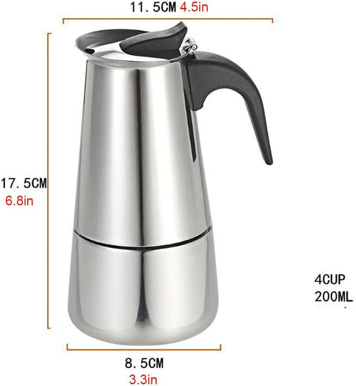 Espressokocher aus Hochwertigen Edelstahl, Induktion, für alle Herdarten Geeignet 2-4 Tassen Italien