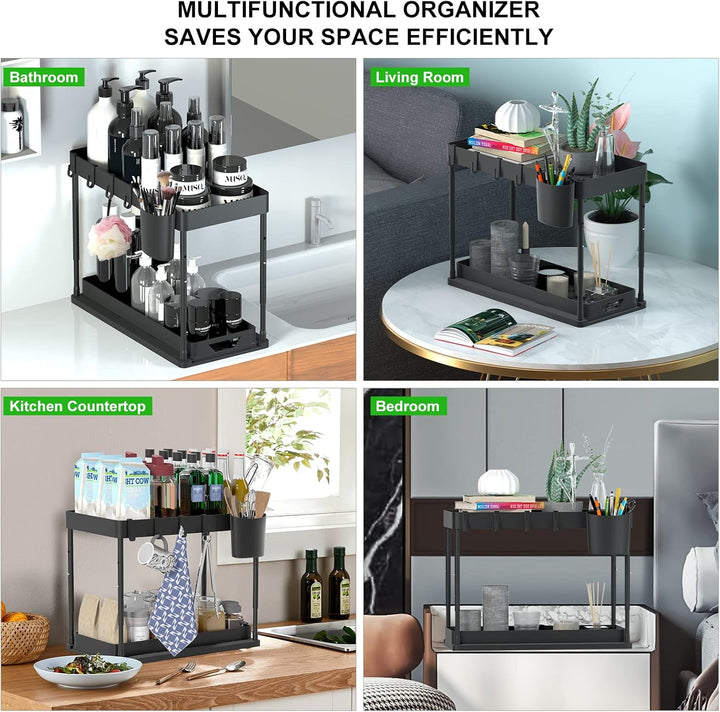 SKYSER Unter Waschbecken Regal Küche Organizer 2-stöckiger Schubladen-Organizer Anhebbares Schrank O