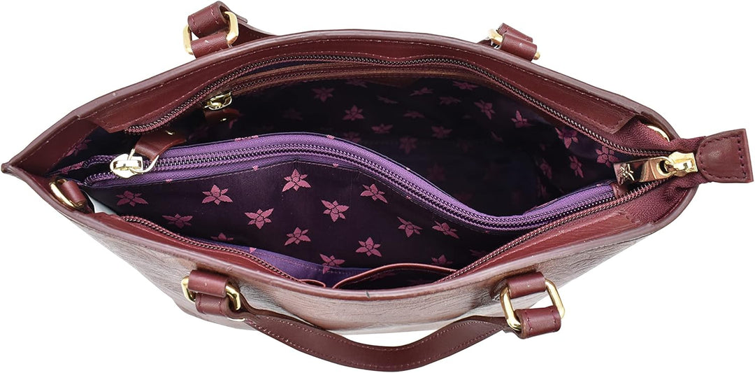 Anuschka Women's Echtleder Medium Tote - Handbemalte Handwerkskunst Tooled Butterfly Wine, Tooled Bu