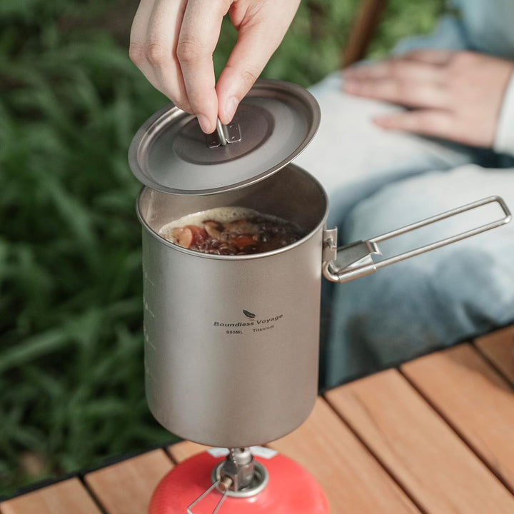 Boundless Voyage Ultraleichtflugzeuge Tragbare 900ml Outdoor Titan Topf mit Deckel Klappgriff Campin