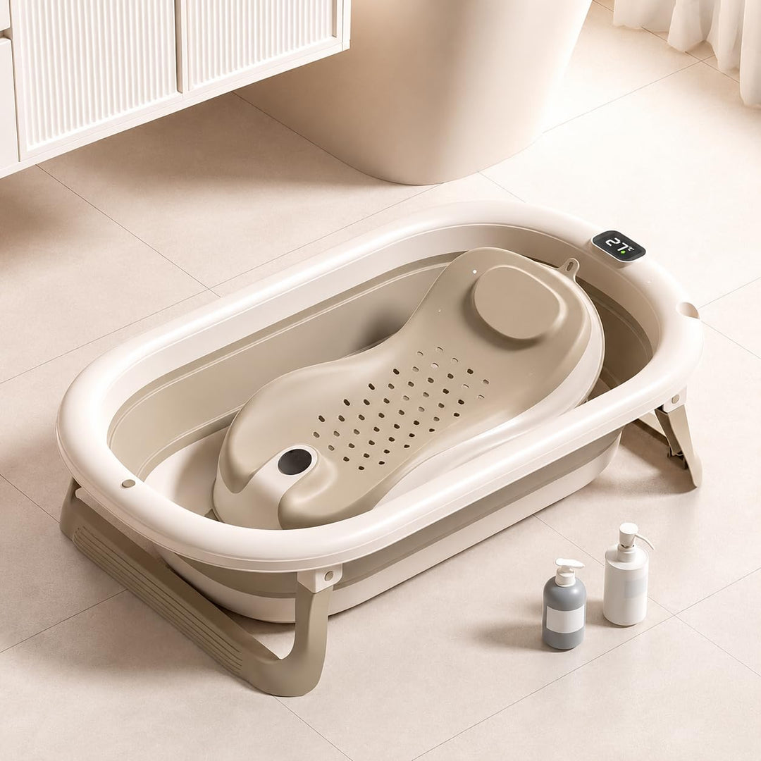 Faltbare Babybadewanne aus TPE+PP, weiche tragbare Wanne mit Badnetz & Kissen, rutschfestes Design,