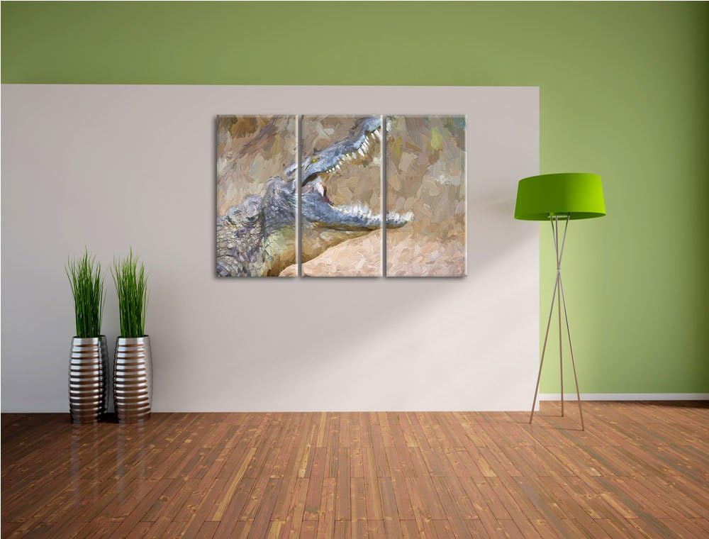 gewaltiges Krokodil Spezial 3-Teiler Leinwandbild 120x80 Bild auf Leinwand, XXL riesige Bilder ferti