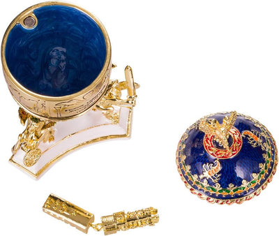 Transsibirisches Eisenbahn Fabergé-Stil Ei/Schmuckkästchen 12,5 cm blau