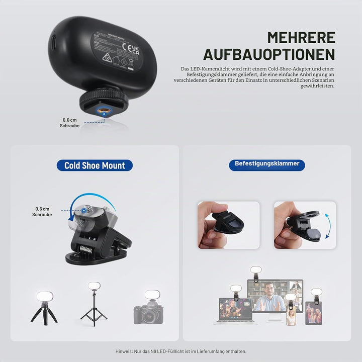 NEEWER BASICS Selfie Licht, Tragbares Handy Videolicht, 3W Clip on kleine LED Videoleuchte, Cold Sho