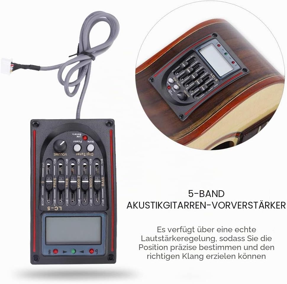 Gitarren Pickup, hochwertiger 5-Band Vorverstärker, Piezo Tonabnehmer für Akustikgitarren, präzise F
