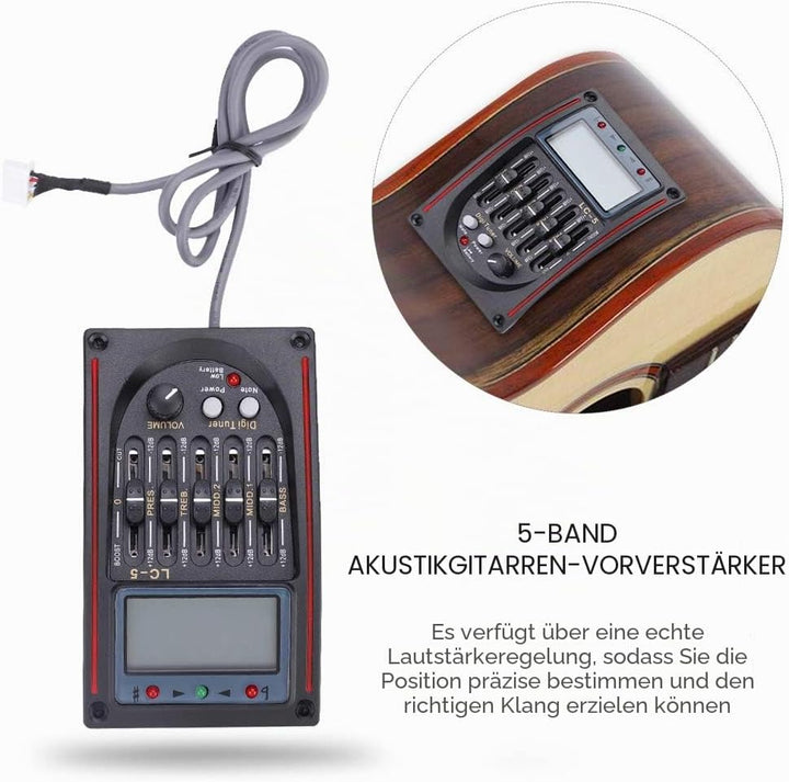 Gitarren Pickup, hochwertiger 5-Band Vorverstärker, Piezo Tonabnehmer für Akustikgitarren, präzise F