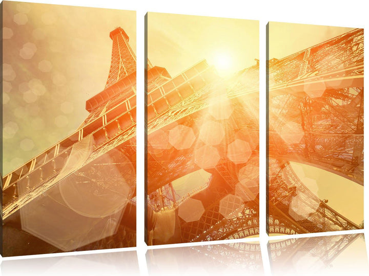 Pixxprint Der Eiffelturm im Sonnenschein als Leinwandbild/Grösse: 3 Teilig (120x80) / Wandbild/Kunst