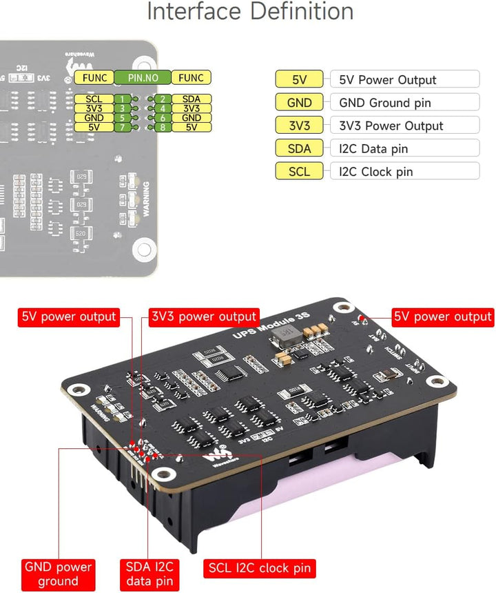 Waveshare Uninterruptible Power Supply UPS Module Supports Charging and Power Output at The Same Tim