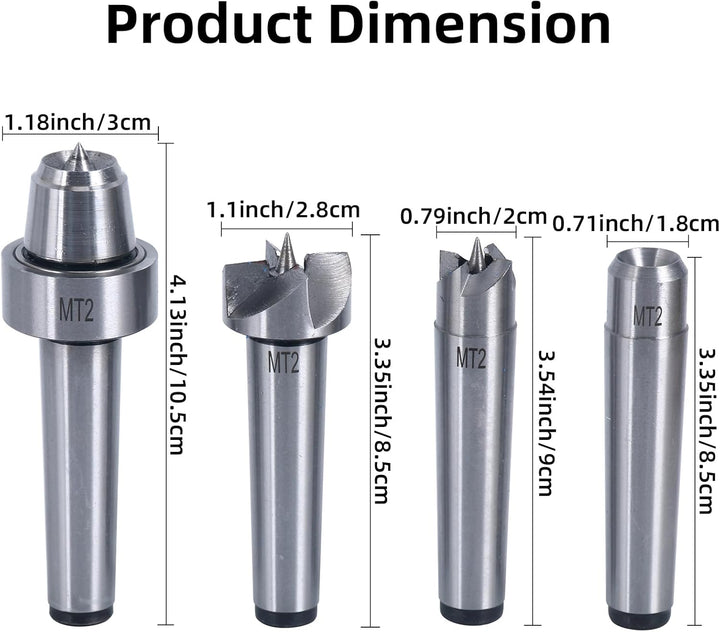 8MILELAKE MT2 Wood Lathe Center Set 4pcs Live Center Drive Spur Cup MT2 Arbor