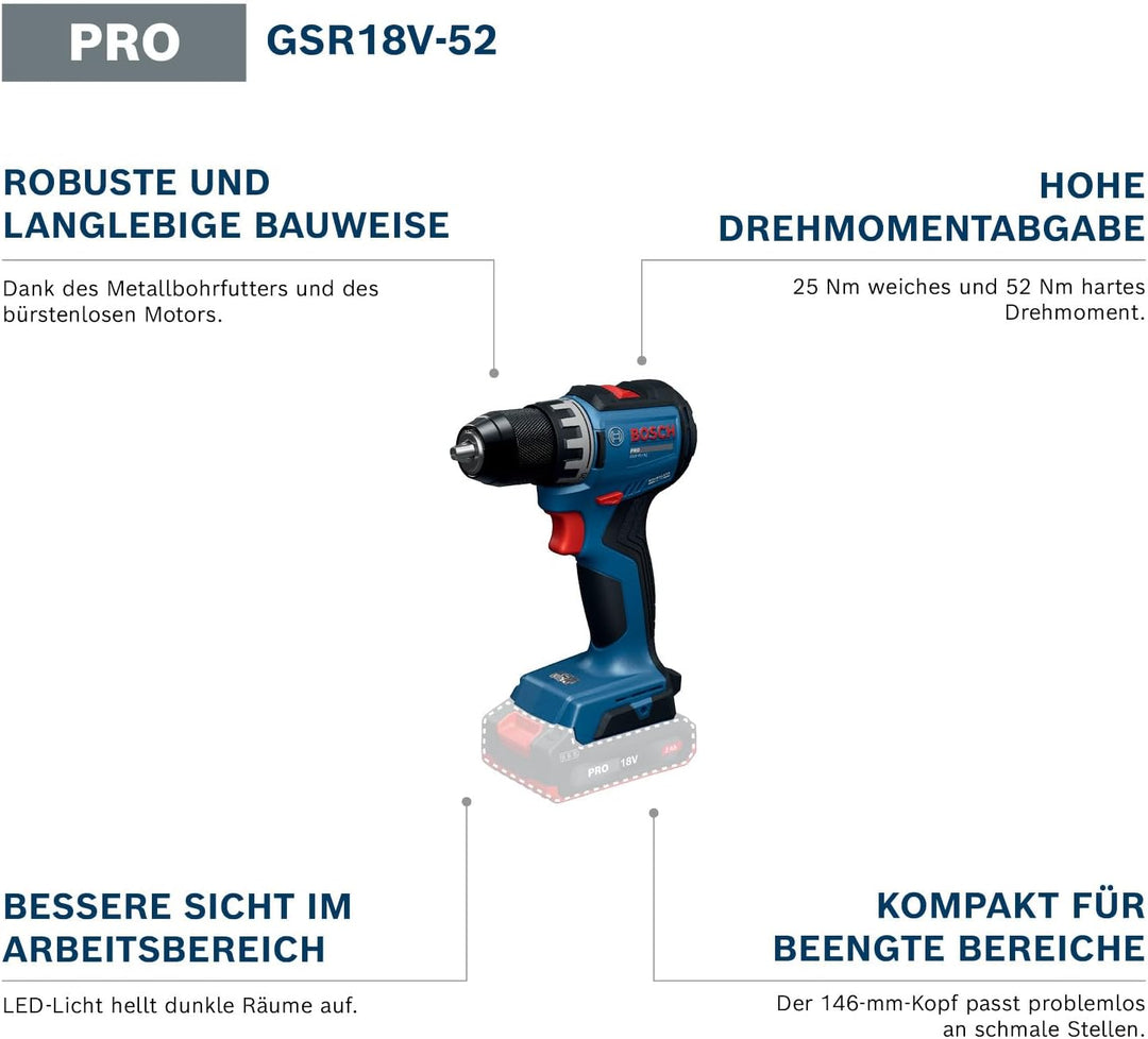 Bosch PRO 18V System Akku-Bohrschrauber GSR18V-52