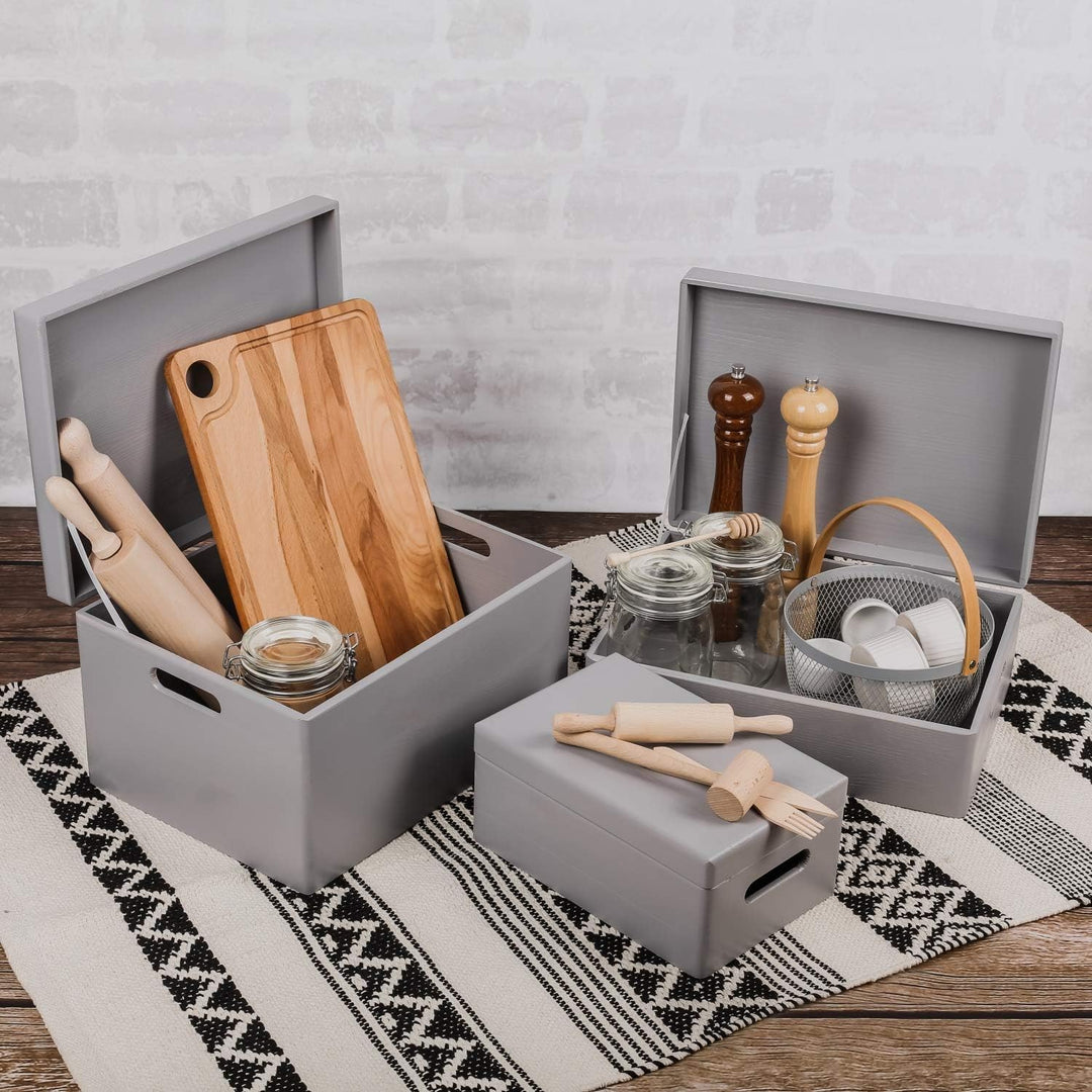 Creative Deco XXL Grau Grosse Holzkiste mit Deckel | 40x30x24 cm (+/-1cm) | Holztruhe Erinnerungsbox