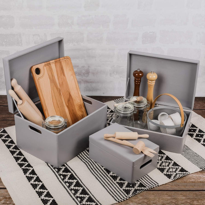 Creative Deco XL Grau Grosse Holzkiste mit Deckel Ostern | 40x30x14 cm (+/-1cm) | Erinnerungsbox Bab