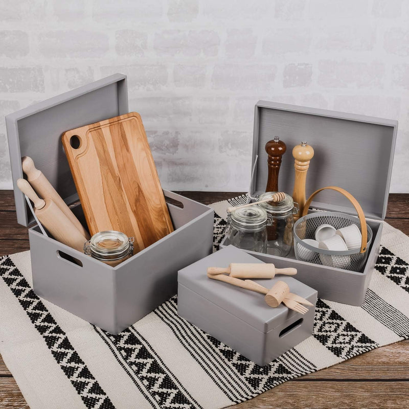Creative Deco XXL Grau Grosse Holzkiste mit Deckel | 40x30x24 cm (+/-1cm) | Holztruhe Erinnerungsbox