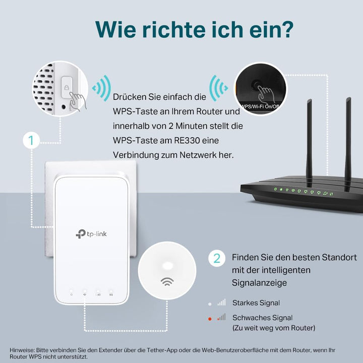 TP-Link RE330 WLAN Verstärker Repeater AC1200 (867MBit/s 5GHz + 300MBit/s 2,4GHz, WLAN Verstärker, A