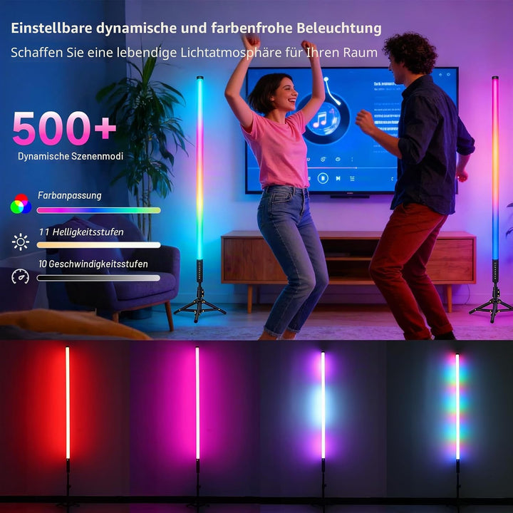 2 Stück 120cm LED Videolicht Mood1 Pro mit Stativ, LED Handheld Fotografie Lichtdimmbar und Musikmod