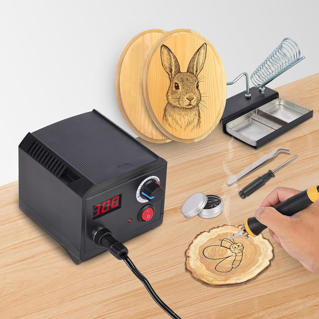 Pyrography Machine, 60W Holzbrenner Set mit 2 Stiften 30 Arten von Heizdrähten, 6 Schönheitstipps, e