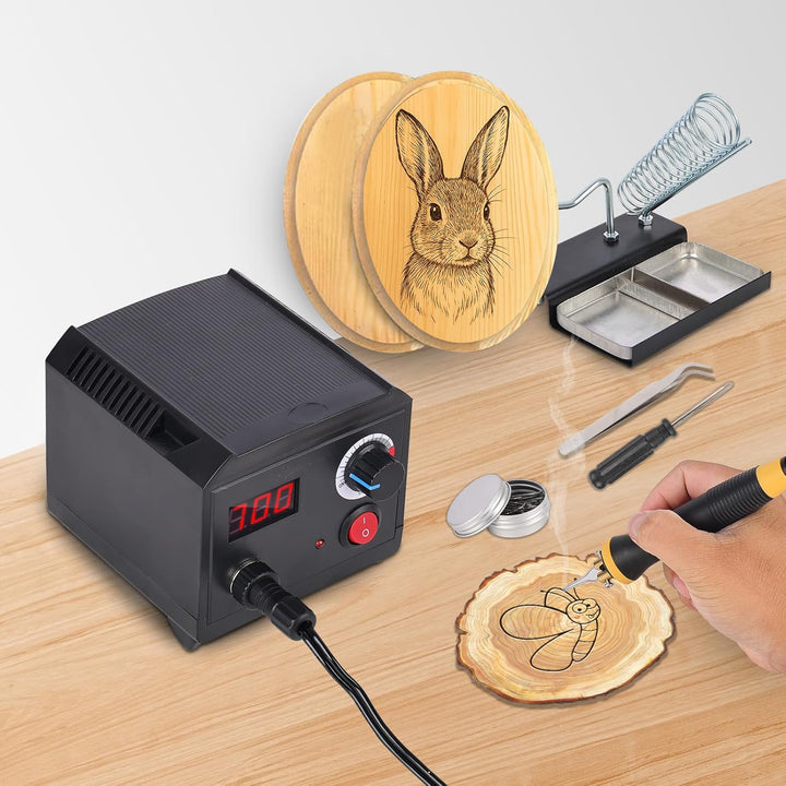 Pyrography Machine, 60W Holzbrenner Set mit 2 Stiften 30 Arten von Heizdrähten, 6 Schönheitstipps, e