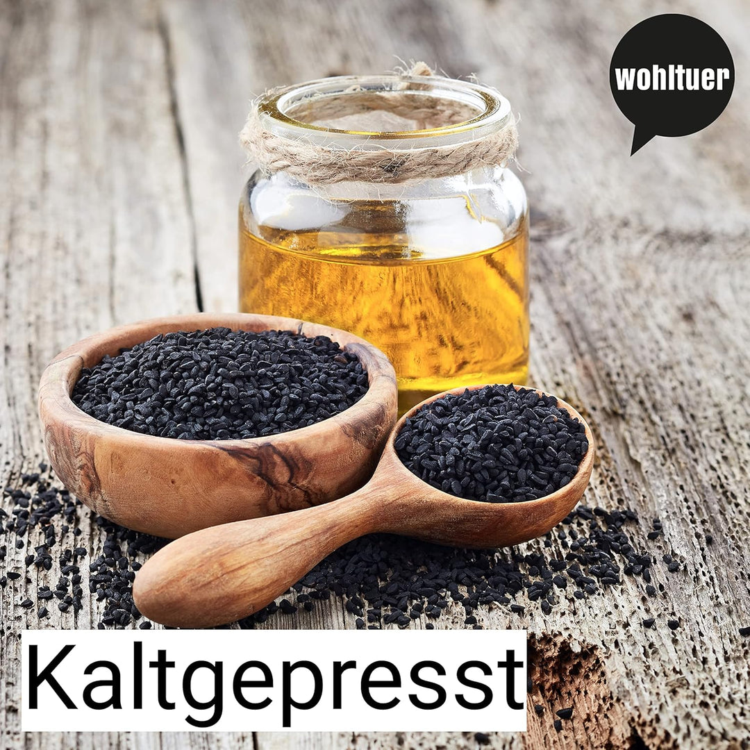 Wohltuer Bio Schwarzkümmelöl 500 ml - Schonend kaltgepresst & in Rohkostqualität - Besonders mild -