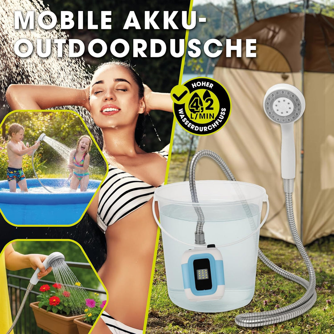EASYmaxx Campingdusche mit Akku | 2in1: Mobile Outdoor Dusche und Bewässerungsbrause | Camping Dusch