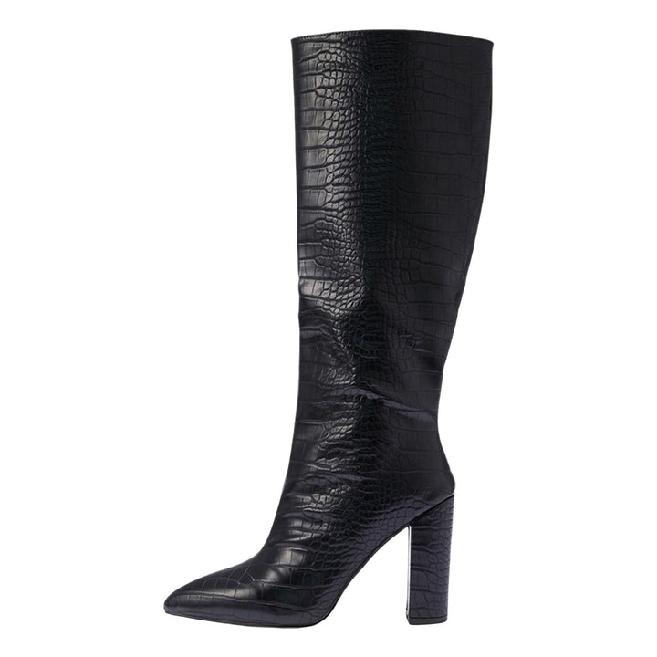 Damen Stiefeletten mit Absatz Elegant Spitz Kniehohe Stiefel für Damen, breite Wade, quadratische Ze