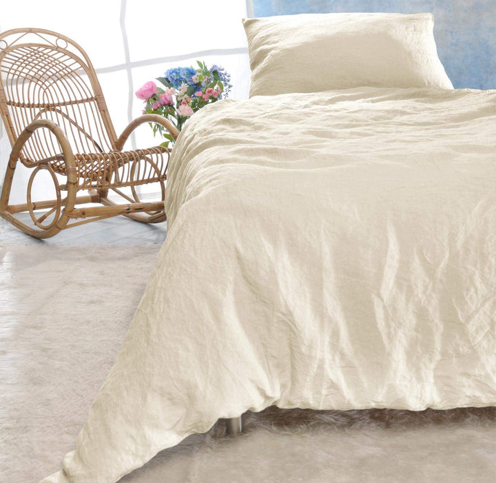 Wohnen &amp; Accessoires GmbH &amp; Co. KG Leinen-Bettwäsche Set Sintra 155x220cm + 80x80cm Creme 2tlg. 155x