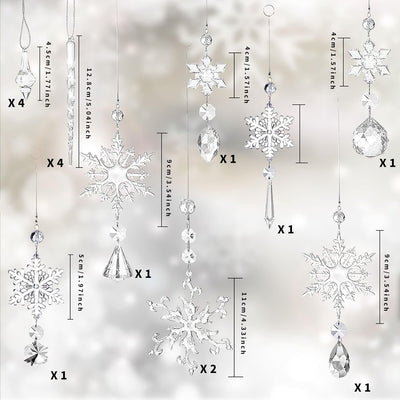 16 Stück Acryl Eiszapfen Schneeflocke Eistropfen Anhänger,Weihnachtsbaum Kristall Dekorationen, Weih