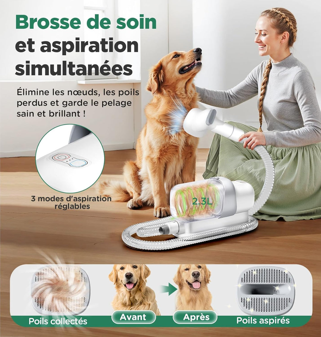 Gimars 2,3L Hundeschermaschine mit Staubsauger, 12000k Pa Saugkraft Hundestaubsauger Leises Schermas