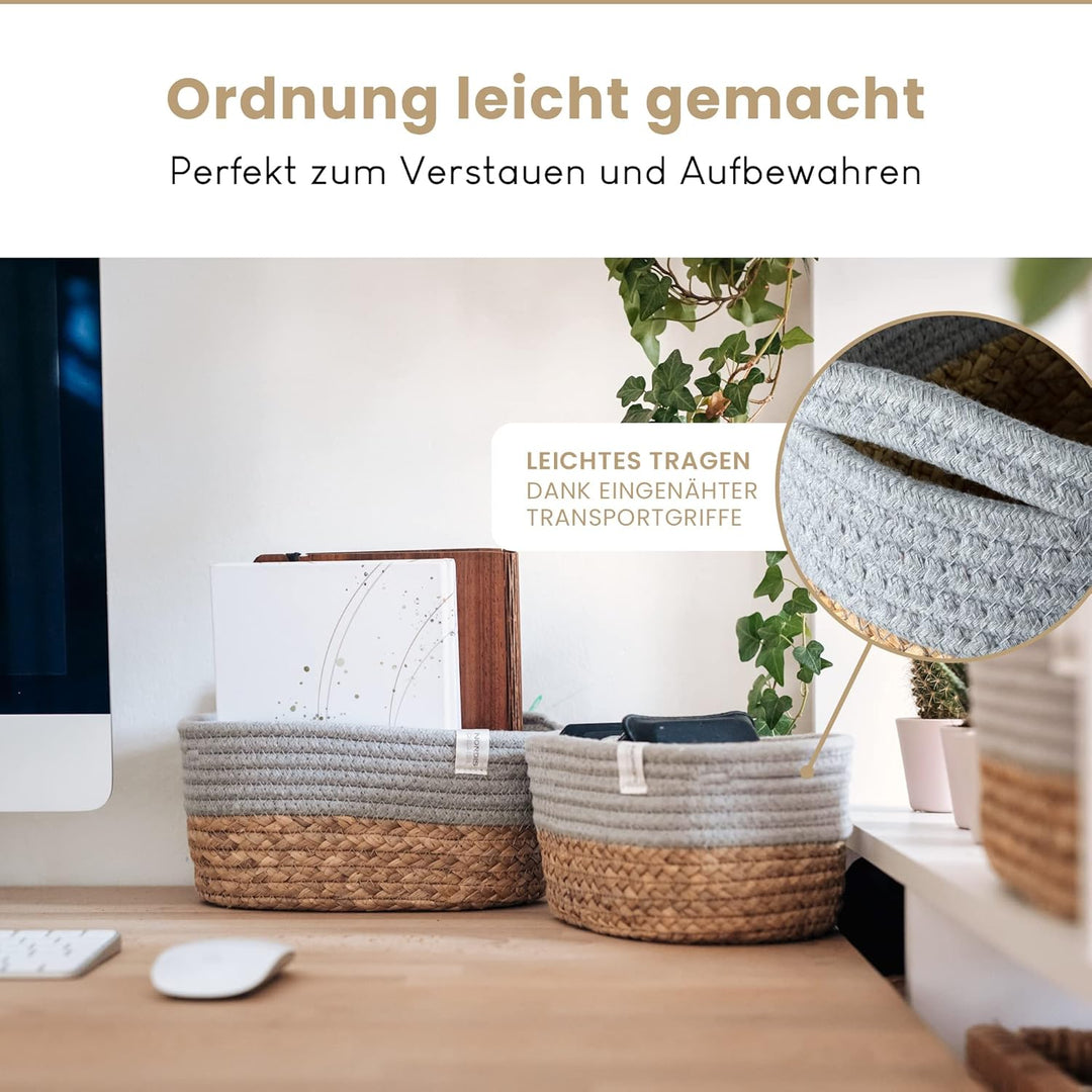 NORDIS DESIGN Aufbewahrungskörbe 3er Set aus Wasserhyazinthe und Baumwolle, Bad Aufbewahrungskorb ge