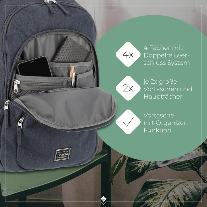 Travelite Handgepäck Rucksack, Laptop Rucksack 15,6 Zoll, BASICS, Daypack, Tagesrucksack mit vielen