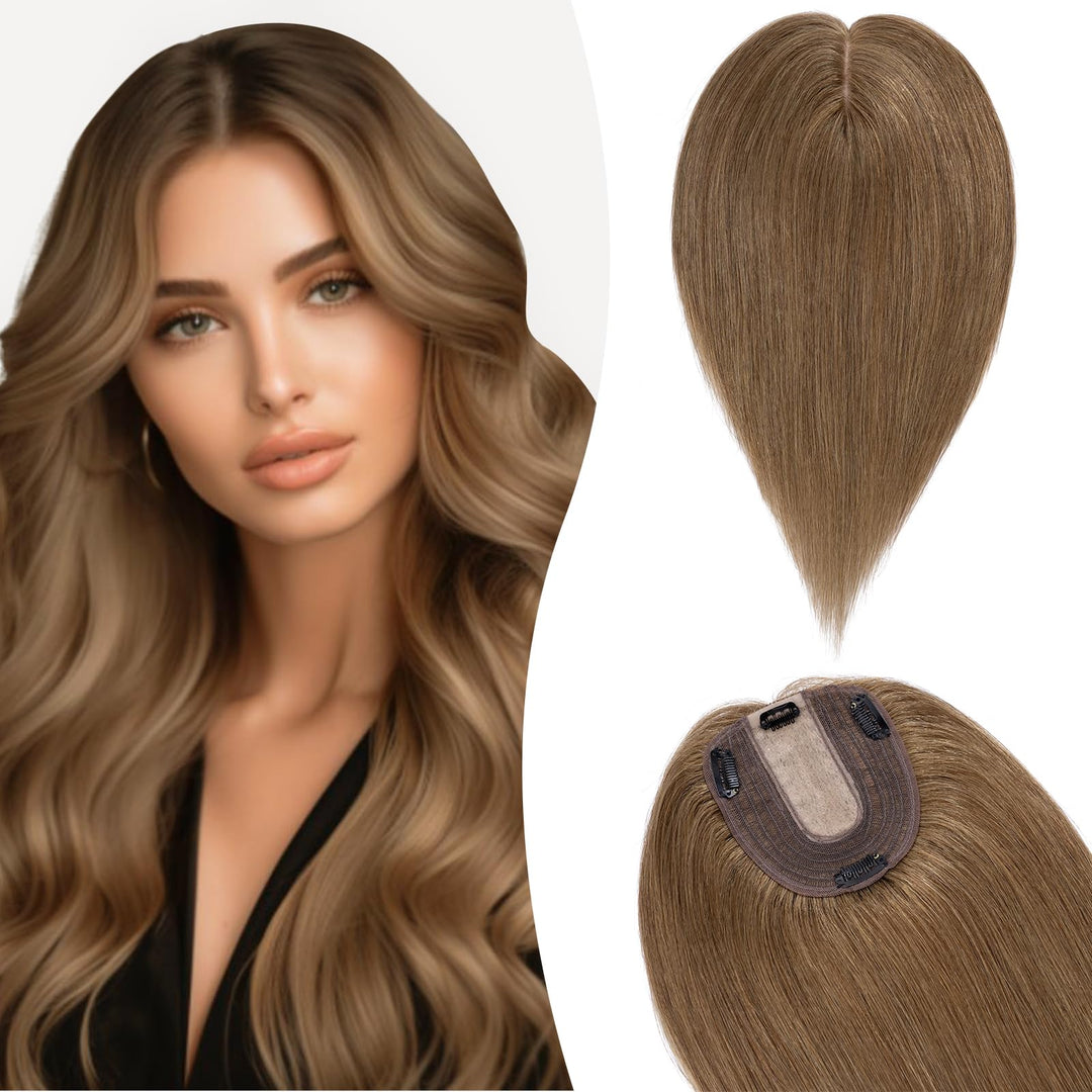 Silk-co Haarteile Echthaar, 10x12cm Haartopper Clip in Extensions Echthaar Topper Haarverlängerung,