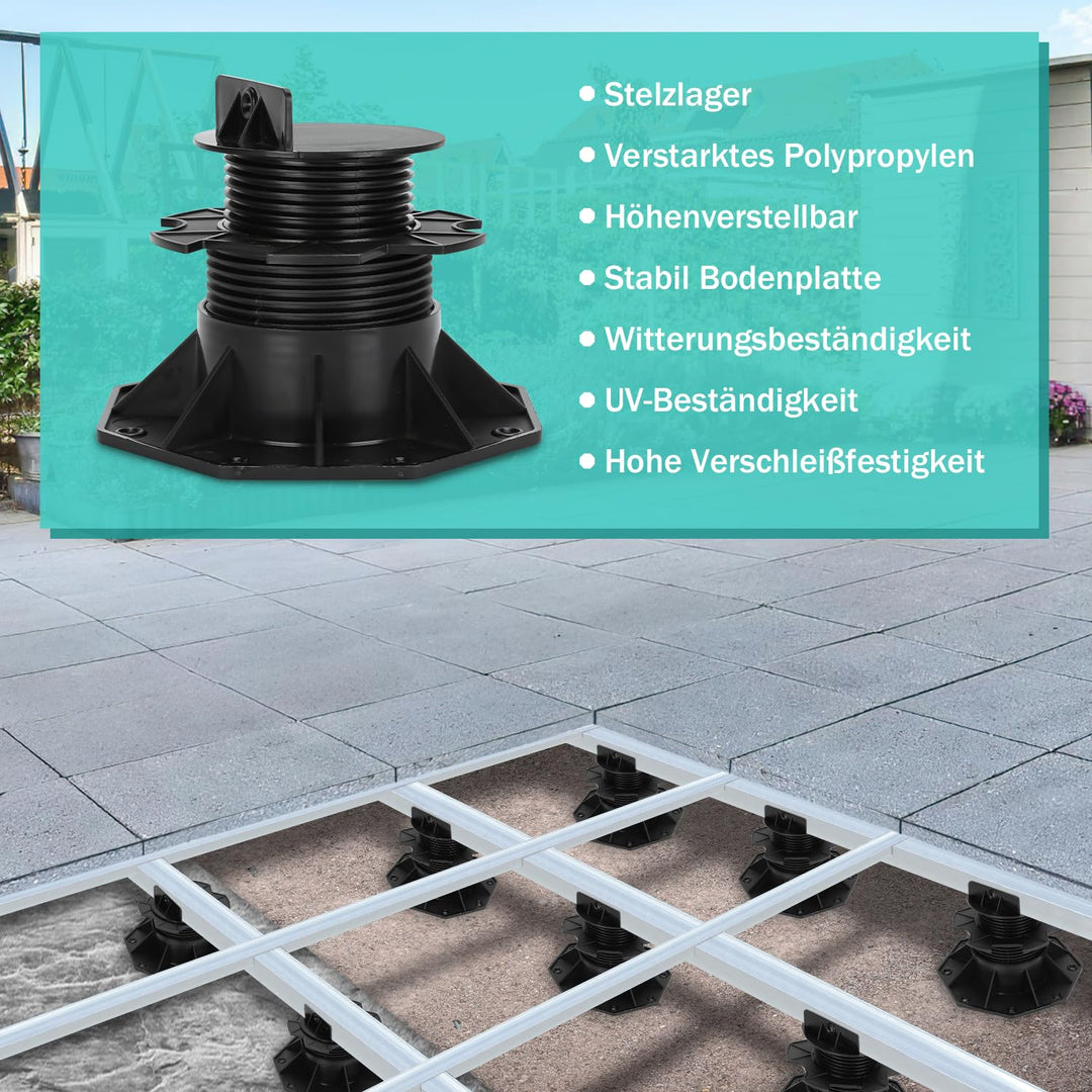 Ansobea 20 Stück Stelzlager höhenverstellbar I 60-140mm Terrassenlager I füsse verstellbar I Platten